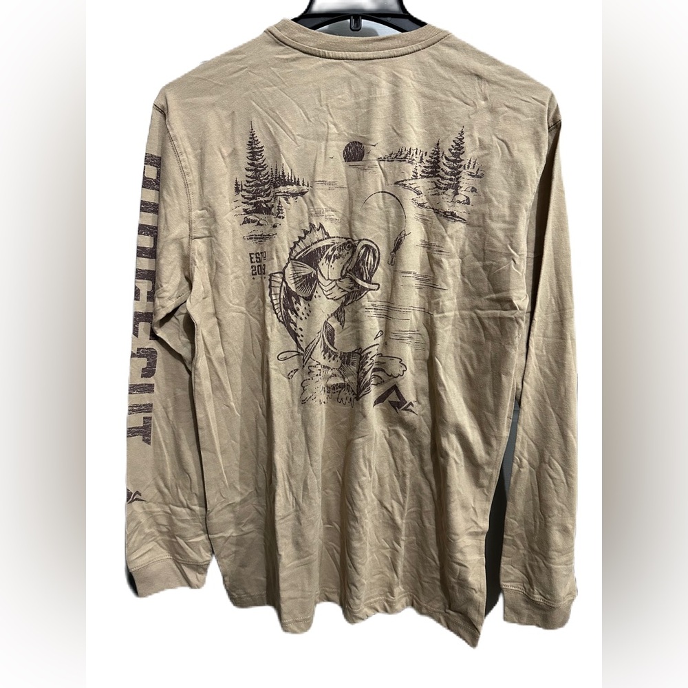 Ridgecut Men's Big & Tall Fishing Logo Long-Sleeve‎ T-Shirt Tan NWT Size LT